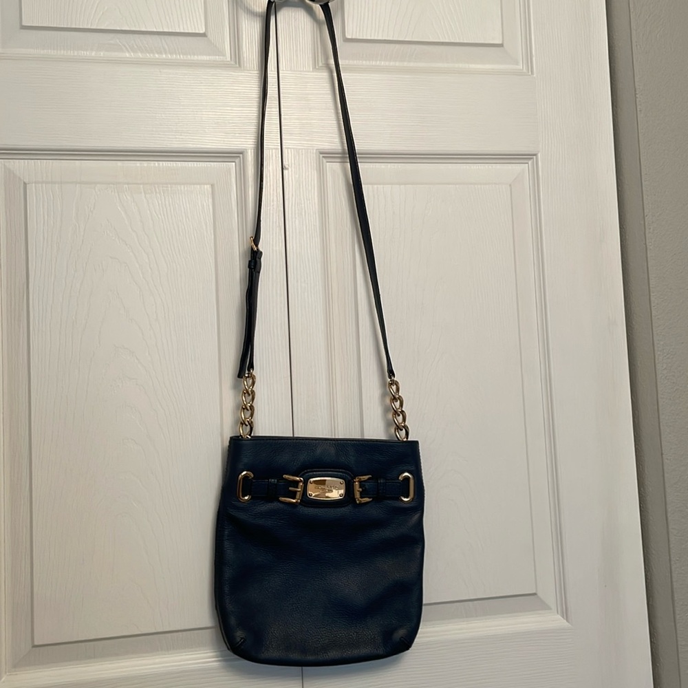 Michael Kors Navy Blue HAMILTON Pebble Leather Crossbody Shoulder Bag PRESTIGE